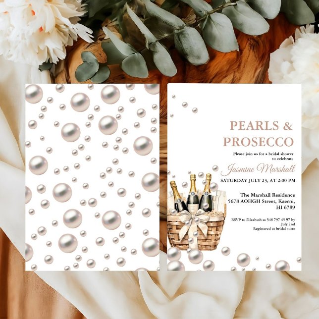 Elegant Rose Gold Pearls & Prosecco Bridal Shower Invitation (Creator Uploaded)