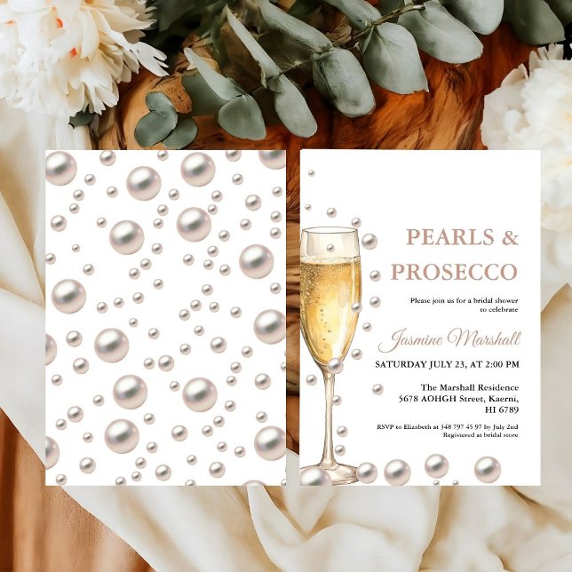 Elegant Rose Gold Pearls & Prosecco Bridal Shower Invitation (Creator Uploaded)