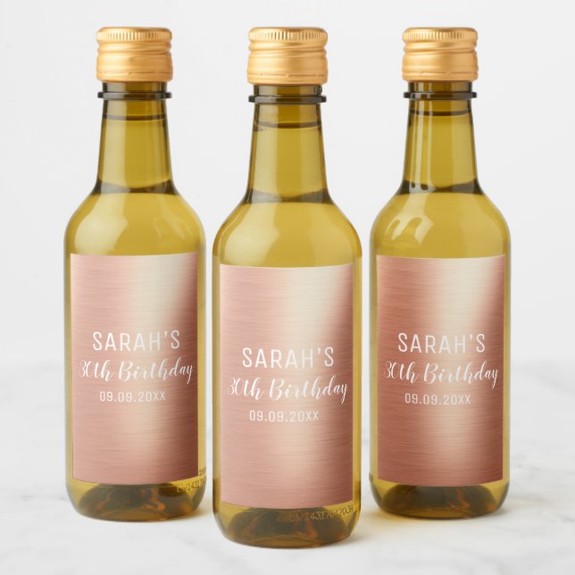 Elegant Rose Gold Personalised Age 30th Birthday  Wine Label (Bottles)