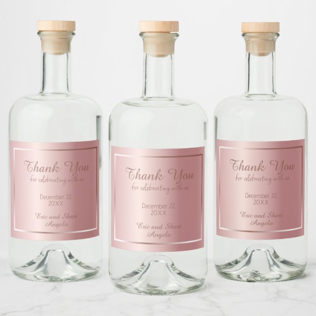 Elegant Rose Gold Personalised Wedding Favour Than Liquor Bottle Label (Bottles)