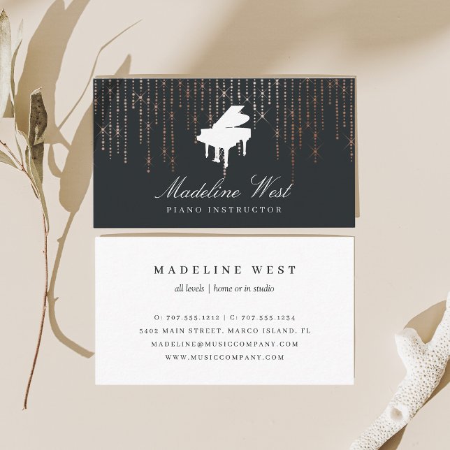 Elegant Rose Gold Piano Instructor Music Teacher Business Card (Creator Uploaded)