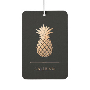 Elegant Rose Gold Pineapple on Black Car Air Freshener