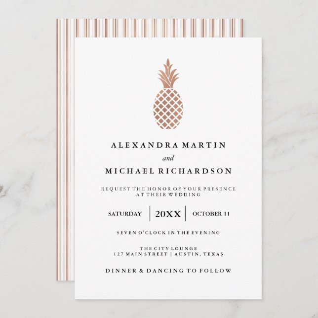 Elegant Rose Gold Pineapple Wedding Invitation (Front/Back)