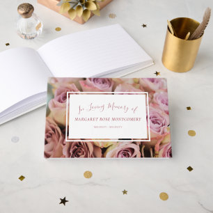 Elegant Rose Gold Pink and White In Loving Memory Guest Book