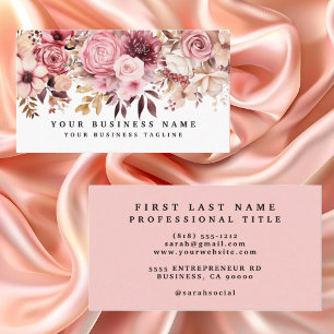 Elegant Rose Gold Pink Flowers Floral  Business Card