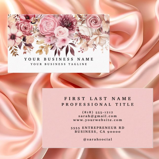 Elegant Rose Gold Pink Flowers Floral  Business Card (Creator Uploaded)