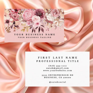 Elegant Rose Gold Pink Flowers Floral  Business Card