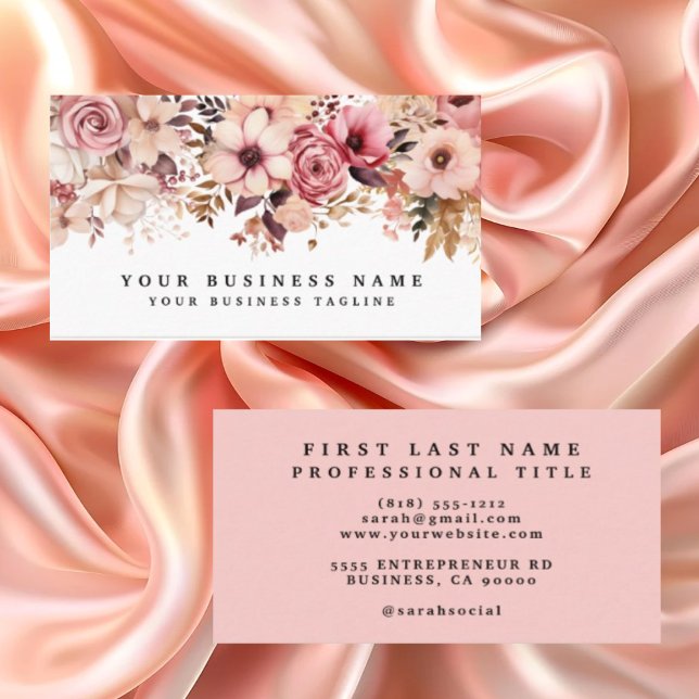 Elegant Rose Gold Pink Flowers Floral  Business Card (Creator Uploaded)