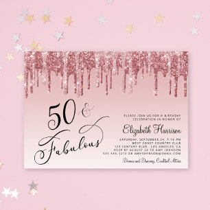 Elegant Rose Gold Pink Glitter 50th Birthday Party Invitation