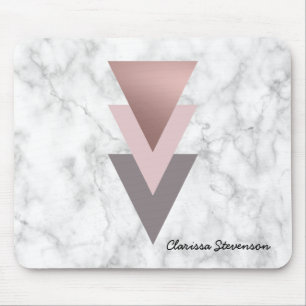 elegant rose gold pink grey triangles white marble mouse pad