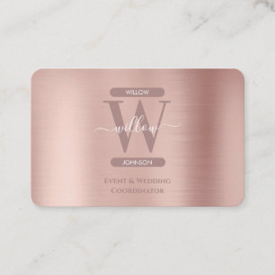 Elegant Rose Gold Pink Monogram Social Media Icons Business Card