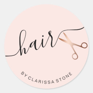 Elegant rose gold & pink scissors hairstylist classic round sticker