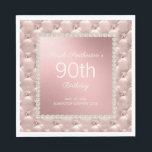Elegant Rose Gold Pink Tufted Pearls 90th Birthday Napkin<br><div class="desc">Elegant metallic pink / rose gold 90th birthday party paper napkins designed with vintage pearls and a tufted look.  Because all text is customisable,  these paper napkins can be customised for girls or women of any age.</div>