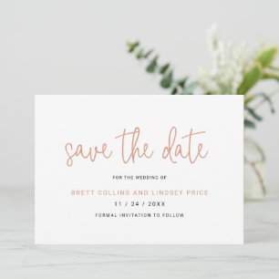 Elegant Rose Gold Pink Typography Modern Wedding Save The Date