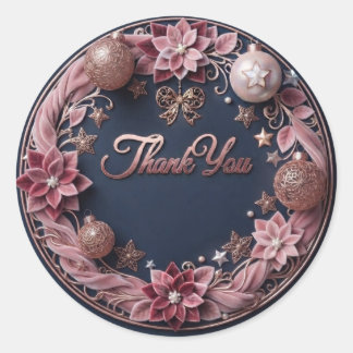 Elegant Rose Gold & Pink Velvet Floral Thank You R Classic Round Sticker