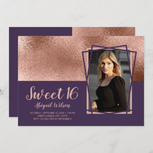 Elegant rose gold purple sweet sixteen birthday invitation
