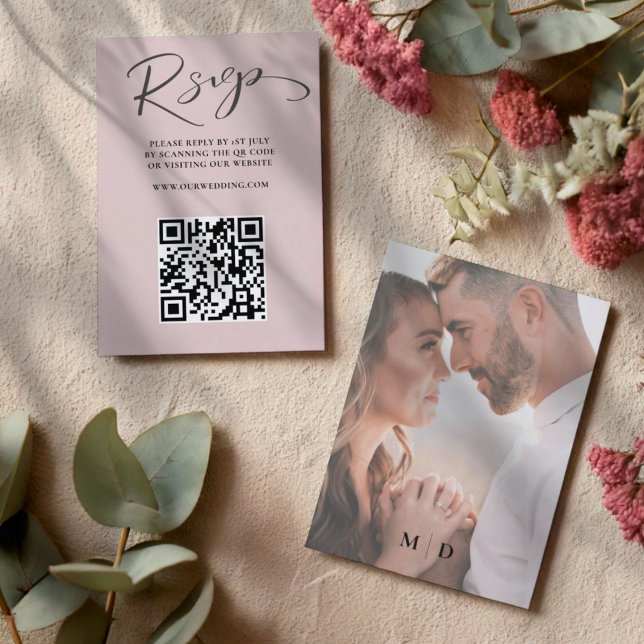 Elegant Rose Gold QR Code RSVP Wedding Card (Creator Uploaded)