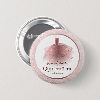 Elegant Rose Gold Quinceañera Dress 6 Cm Round Badge