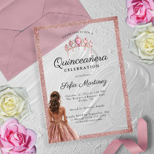 Elegant Rose Gold Quinceañera Princess tiara Acrylic Invitations
