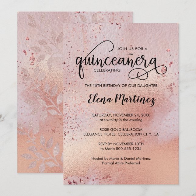 Elegant Rose Gold Quinceanera Sweet 15 Party Invitation (Front/Back)