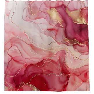 Elegant Rose Gold Red Alcohol Ink Agate Shower Curtain
