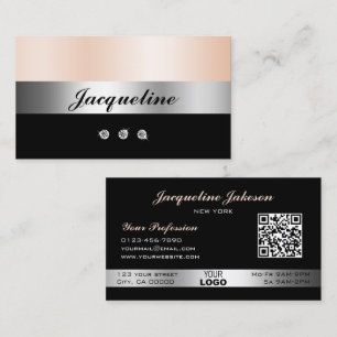 Elegant Rose Gold Rhinestones Logo and QR Code Business Card