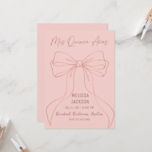 Elegant Rose Gold Ribbon Bow Pink Quinceanera Invitation