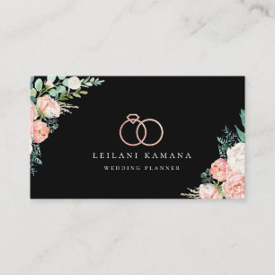 Elegant Rose Gold Rings Floral Business Card