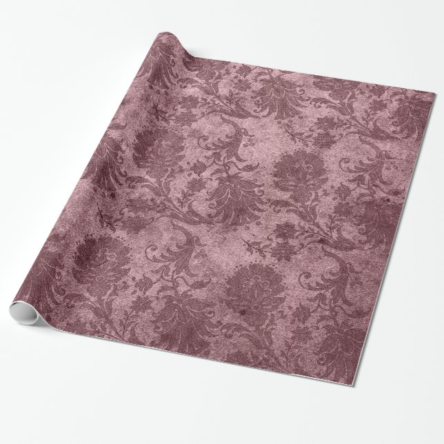 Elegant rose gold royal damask floral pattern wrapping paper (Unrolled)