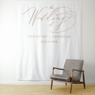Elegant Rose Gold Script Calligraphy White Wedding Tapestry