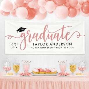 Elegant Rose Gold Script Graduate White Banner