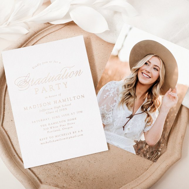 Elegant Rose Gold Script Photo Graduation Party (Creator Uploaded)