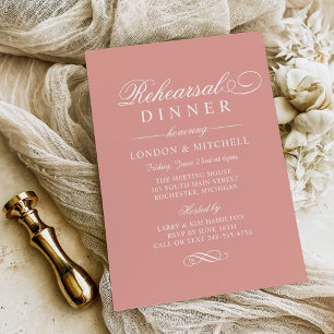 Elegant Rose Gold Script Rehearsal Dinner Invitation