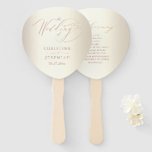 Elegant Rose Gold Script Shiny Champagne Wedding Hand Fan