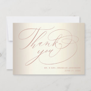Elegant Rose Gold Script Shiny Champagne Wedding Thank You Card
