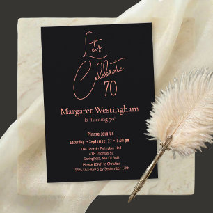 Elegant Rose Gold Script Typography 70th Birthday Invitation