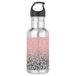 Elegant Rose Gold Silver Glitter Leopard Print 532 Ml Water Bottle