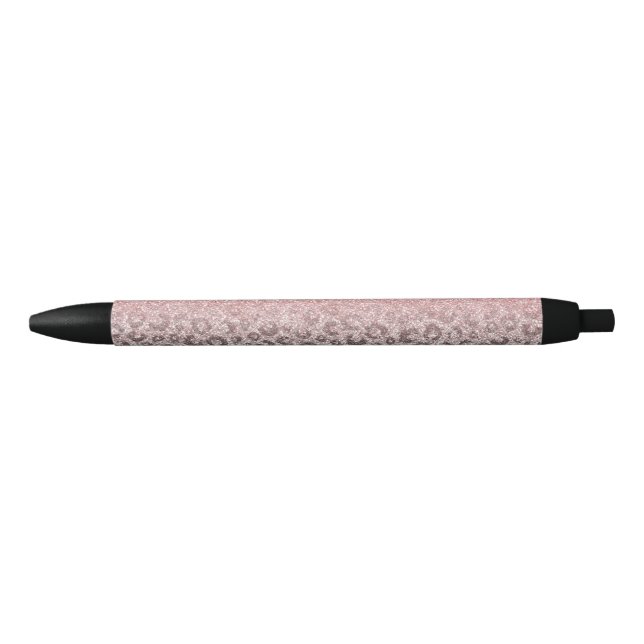  Elegant Rose Gold Silver Glitter Leopard Print Black Ink Pen (Front)