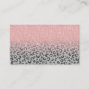Elegant Rose Gold & Silver Glitter Leopard Print Business Card