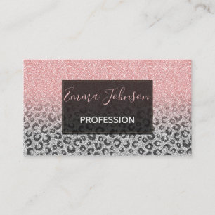 Elegant Rose Gold & Silver Glitter Leopard Print Business Card