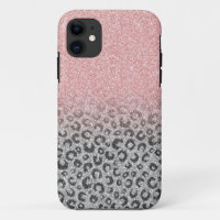 Elegant Rose Gold Silver Glitter Leopard Print