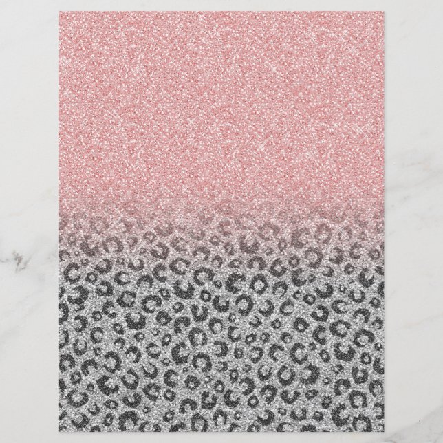  Elegant Rose Gold Silver Glitter Leopard Print Custom Letterhead (Front)