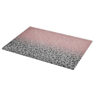 Elegant Rose Gold Silver Glitter Leopard Print Cutting Board