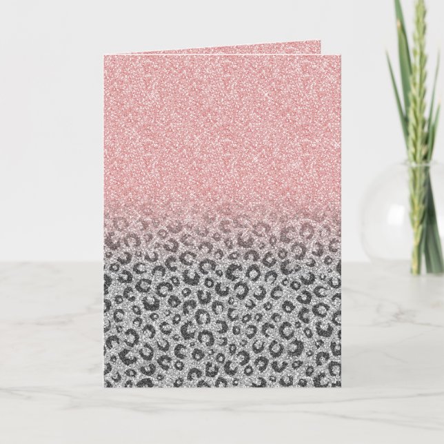  Elegant Rose Gold Silver Glitter Leopard Print Holiday Card (Front)