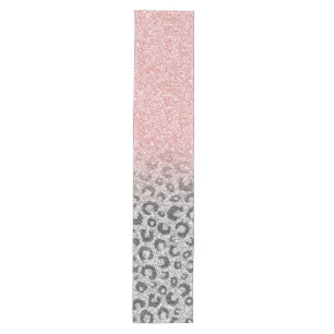  Elegant Rose Gold Silver Glitter Leopard Print Medium Table Runner