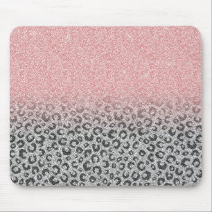 Elegant Rose Gold Silver Glitter Leopard Print Mouse Pad