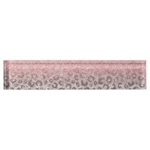  Elegant Rose Gold Silver Glitter Leopard Print Nameplate