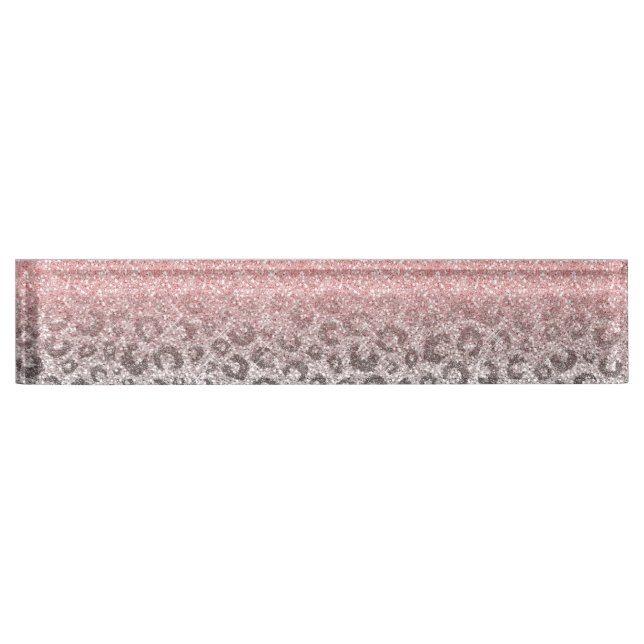  Elegant Rose Gold Silver Glitter Leopard Print Nameplate (Front)