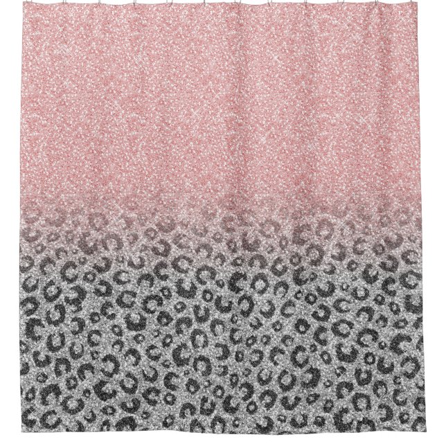  Elegant Rose Gold Silver Glitter Leopard Print Shower Curtain (Front)
