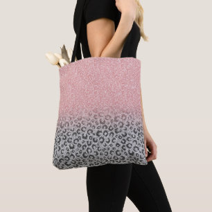 Elegant Rose Gold Silver Glitter Leopard Print Tote Bag